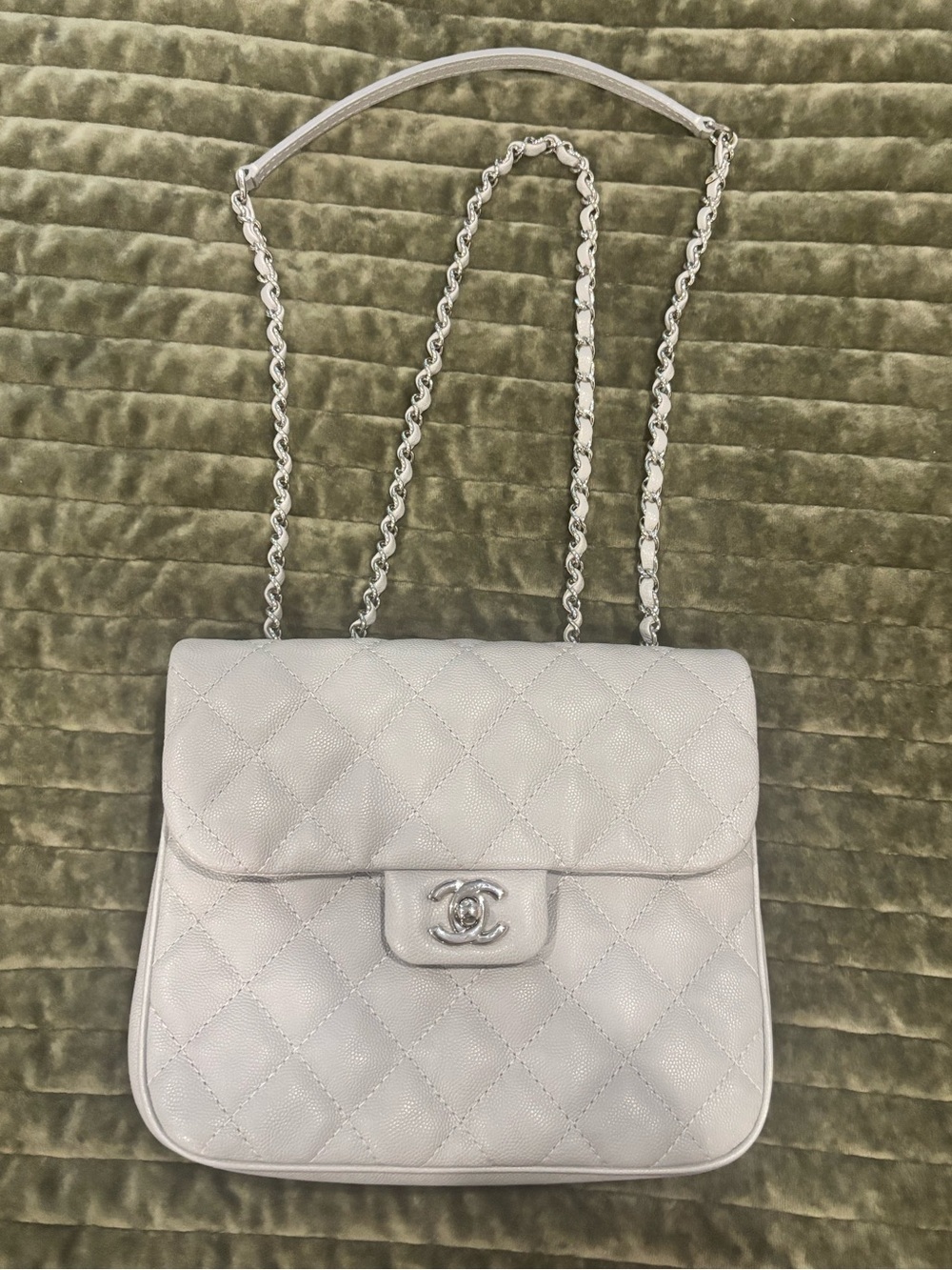 Chanel 18P Grey Caviar Small Flap Bag A57048 Silver Hardware 25 Series Full Set